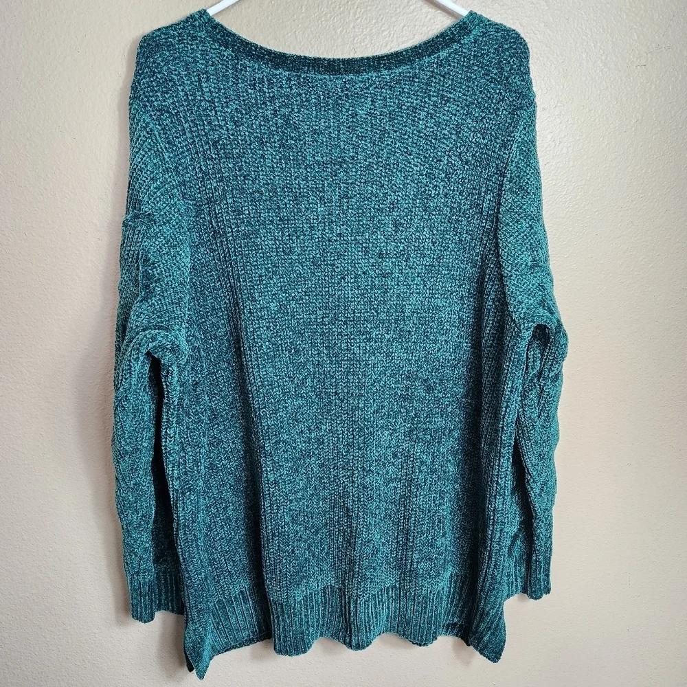 Soft Surroundings Womens Emerald Green Chenille V-Neck Tunic Sweater |1X| - Picture 5 of 7